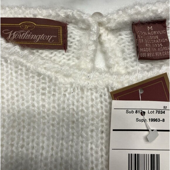 Worthington NWT Womens White Knit Pearl Bead Keyhole Neck Sweater Size M - Picture 2 of 8